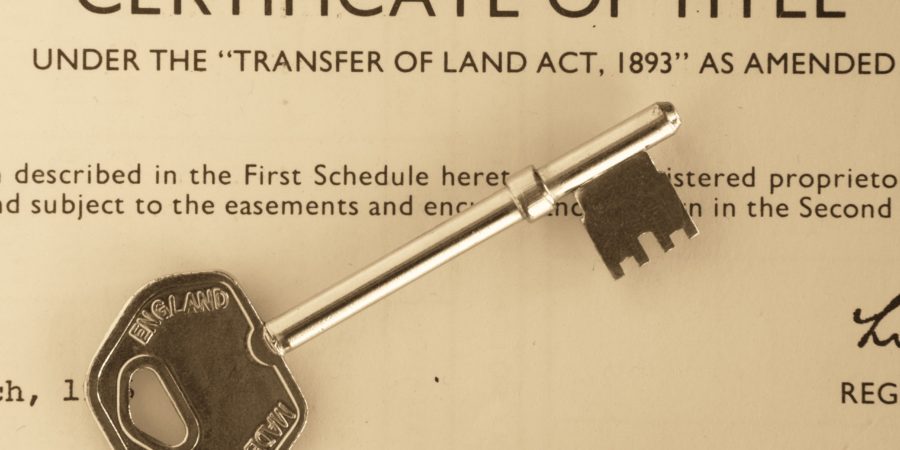 Key on land title certificate.