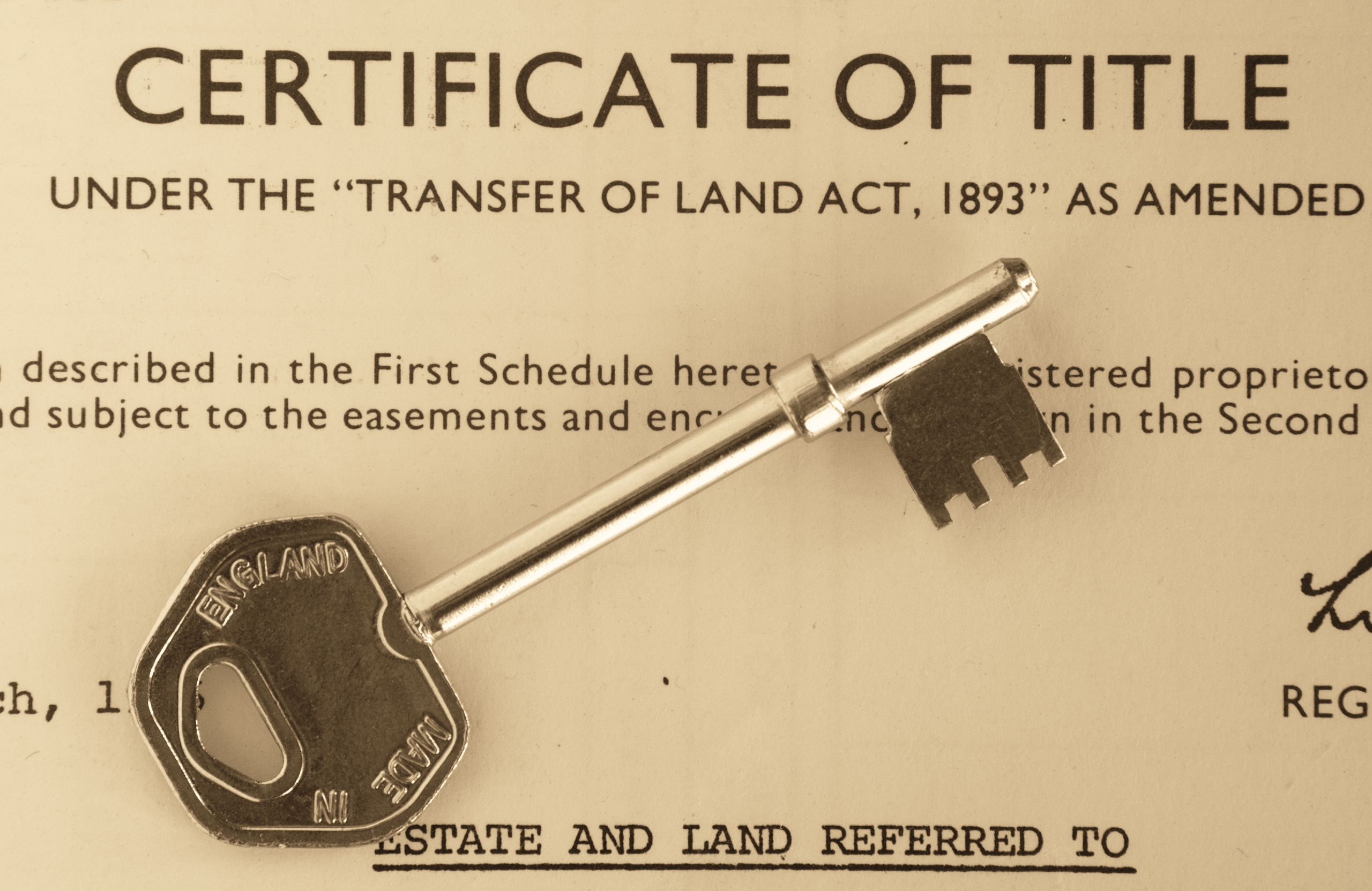 Key on land title certificate.