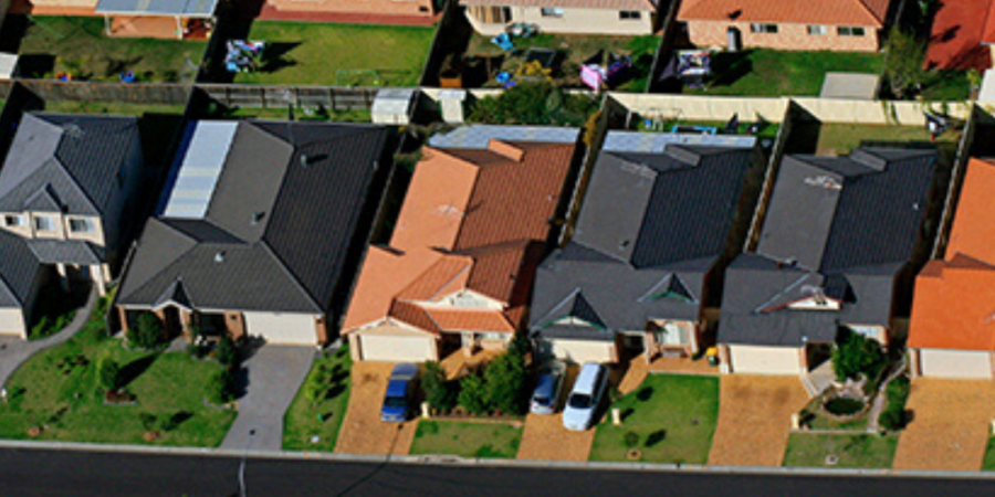 Aerial view of suburban houses.