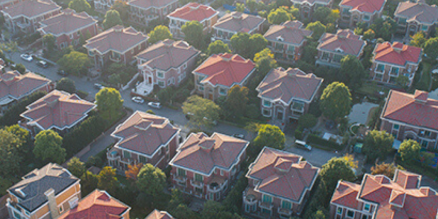 Aerial view of a luxury housing development.