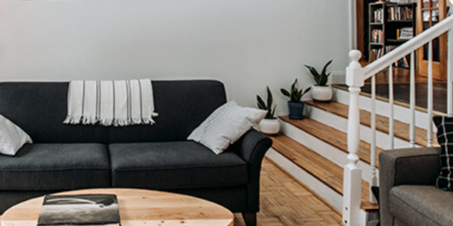 Modern living room with wooden floors.