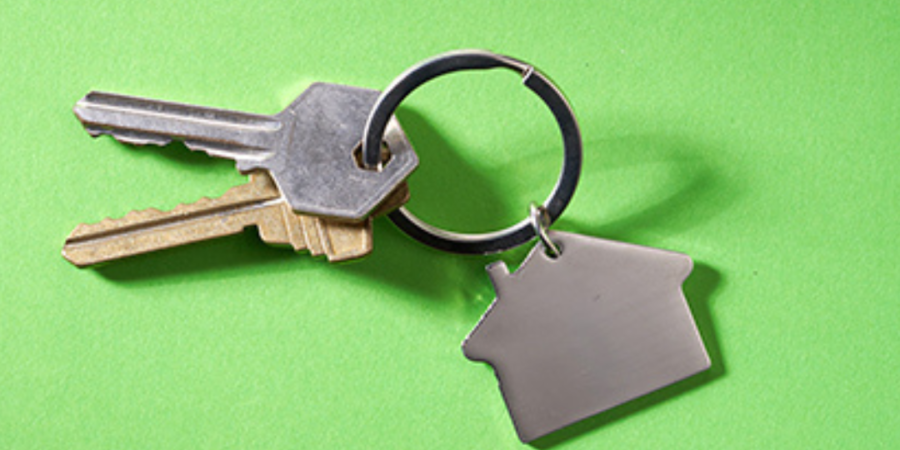 House keys on green background.