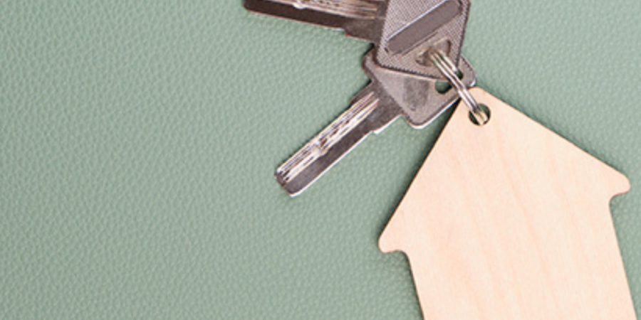 House keys on green background.