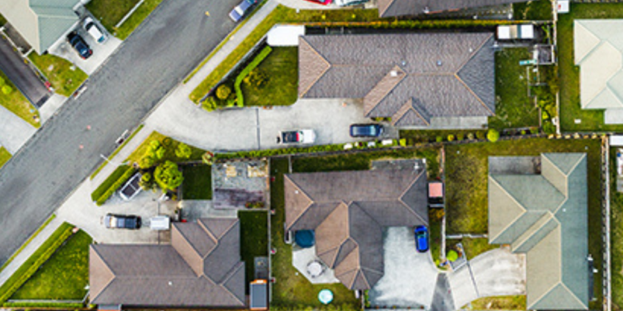 Aerial view of suburban houses.