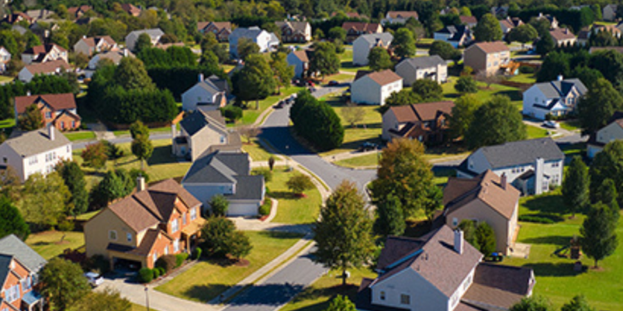 Aerial view of suburban houses.