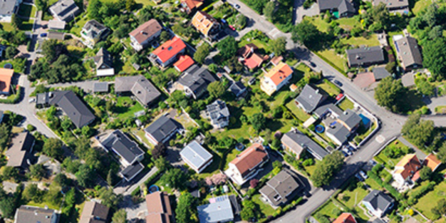 Aerial view of a residential neighborhood.