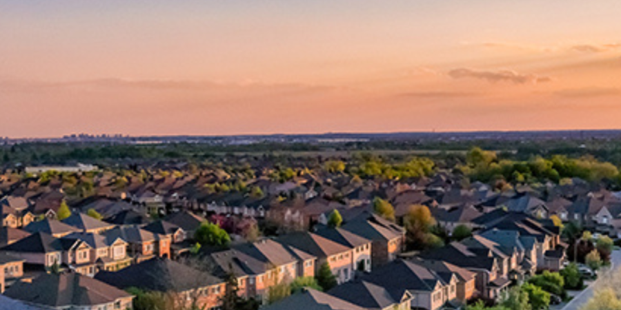 Sunset view of suburban houses.