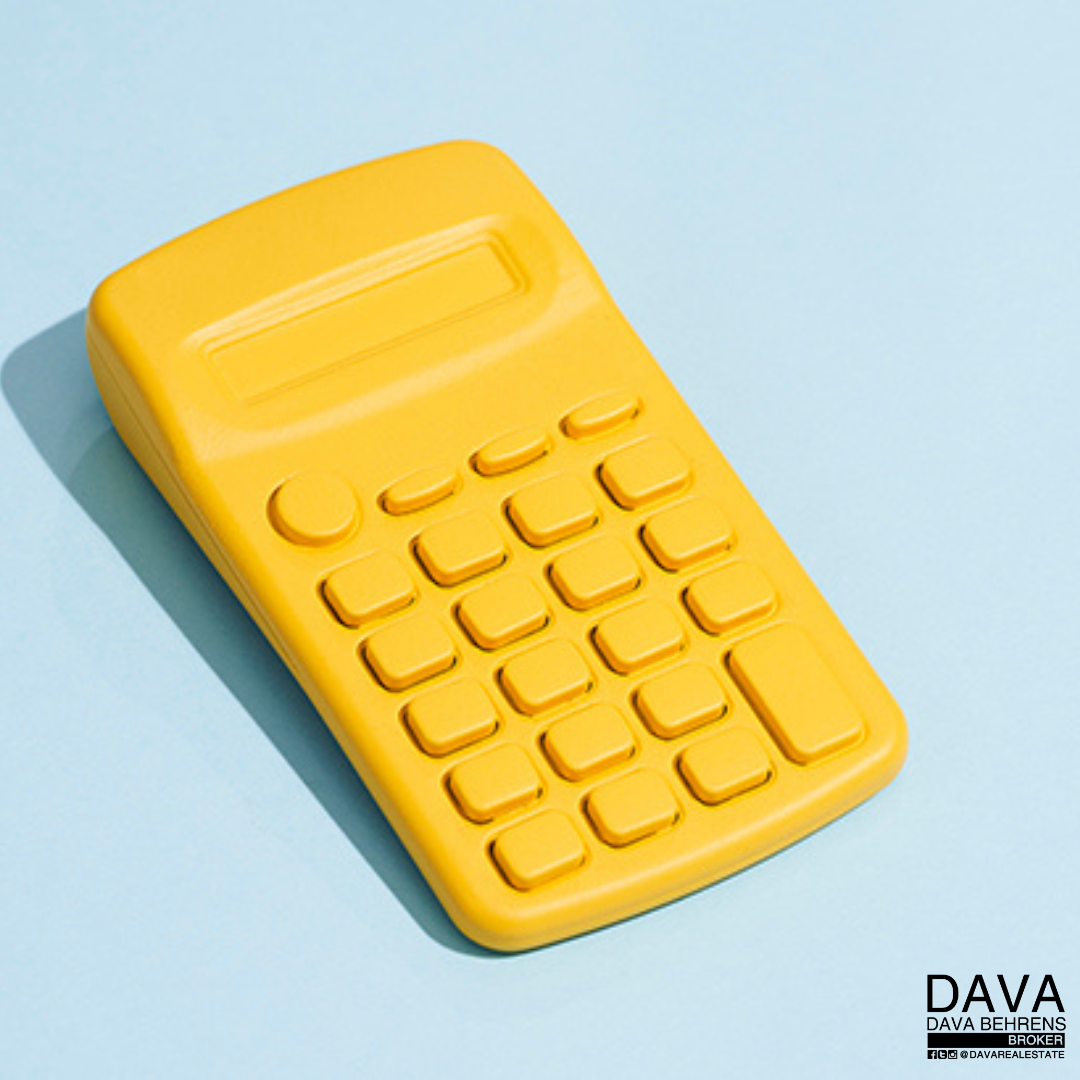 Yellow calculator on blue background.