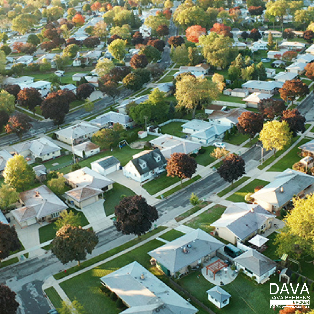 Aerial view of suburban homes.