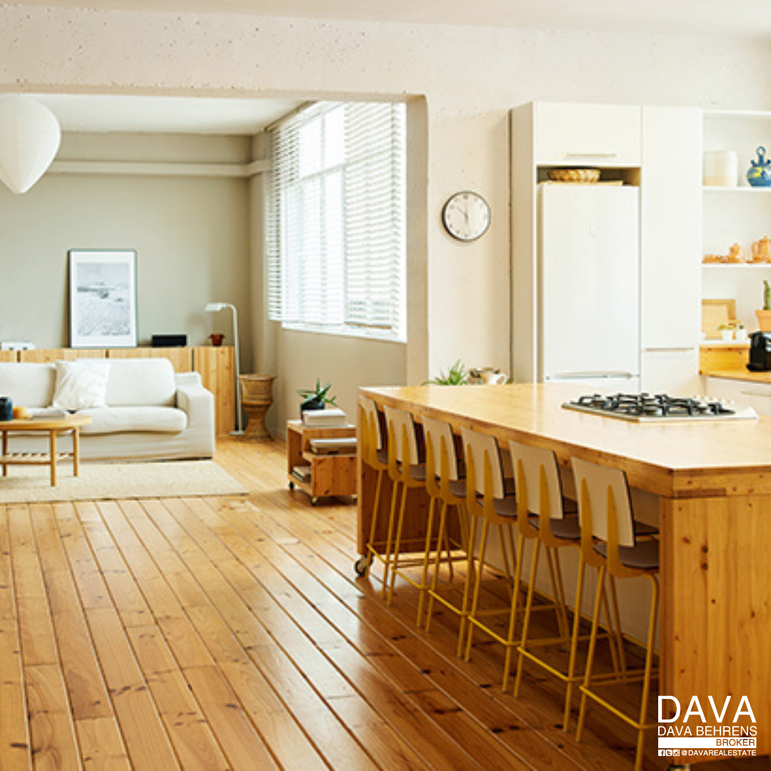 Modern open-plan apartment interior.