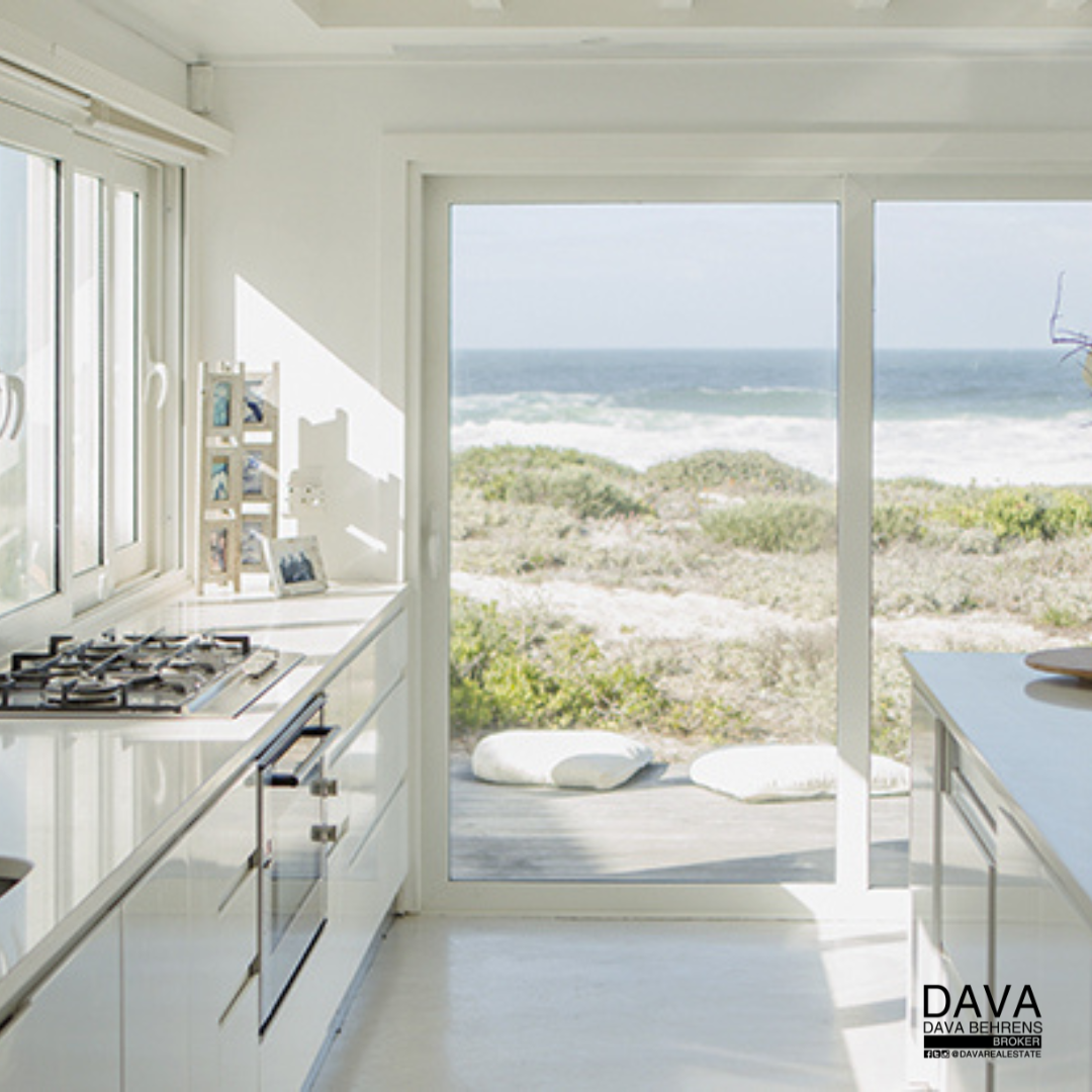 Beachfront kitchen with ocean view.