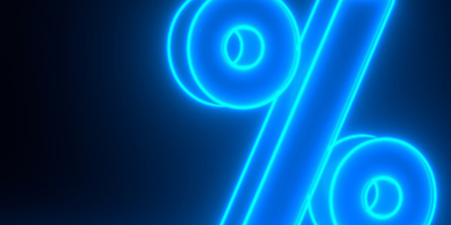 Here's an alt tag for the image: Neon blue percentage sign.