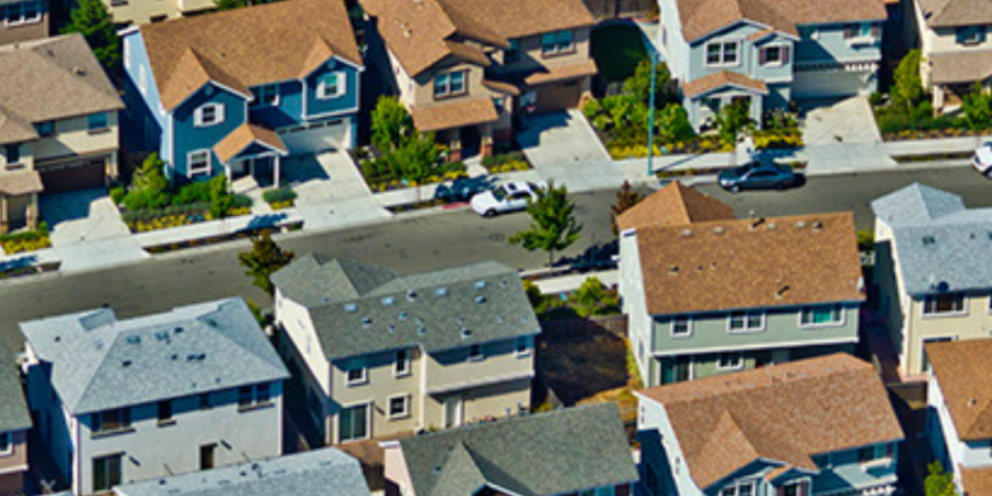 Aerial view of suburban homes.