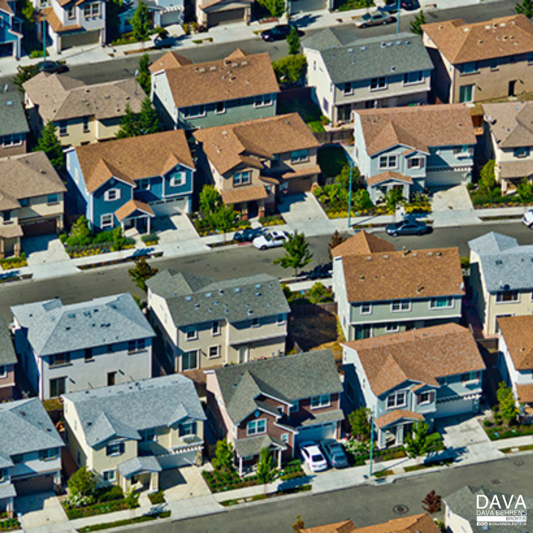 Aerial view of suburban homes.