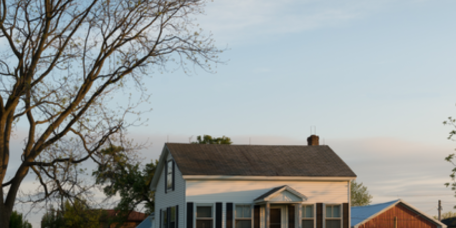 White farmhouse on a rural property.