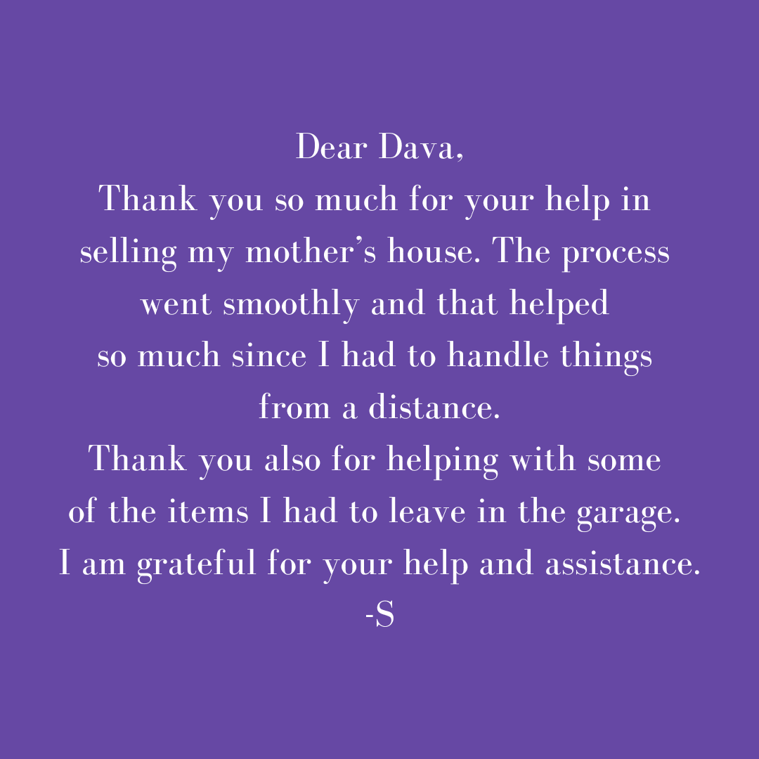 Thank you note for help with selling house.