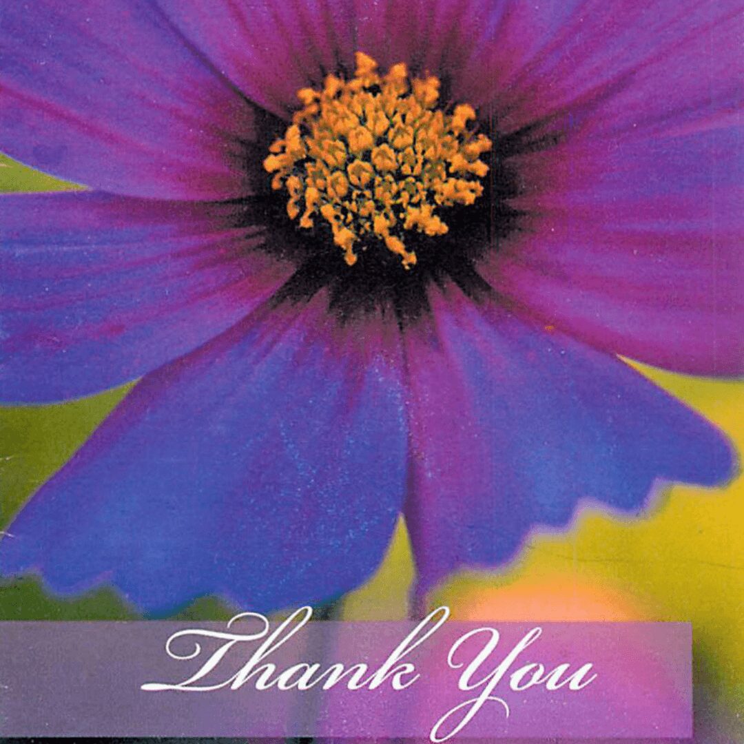 Purple flower with "Thank You" text.