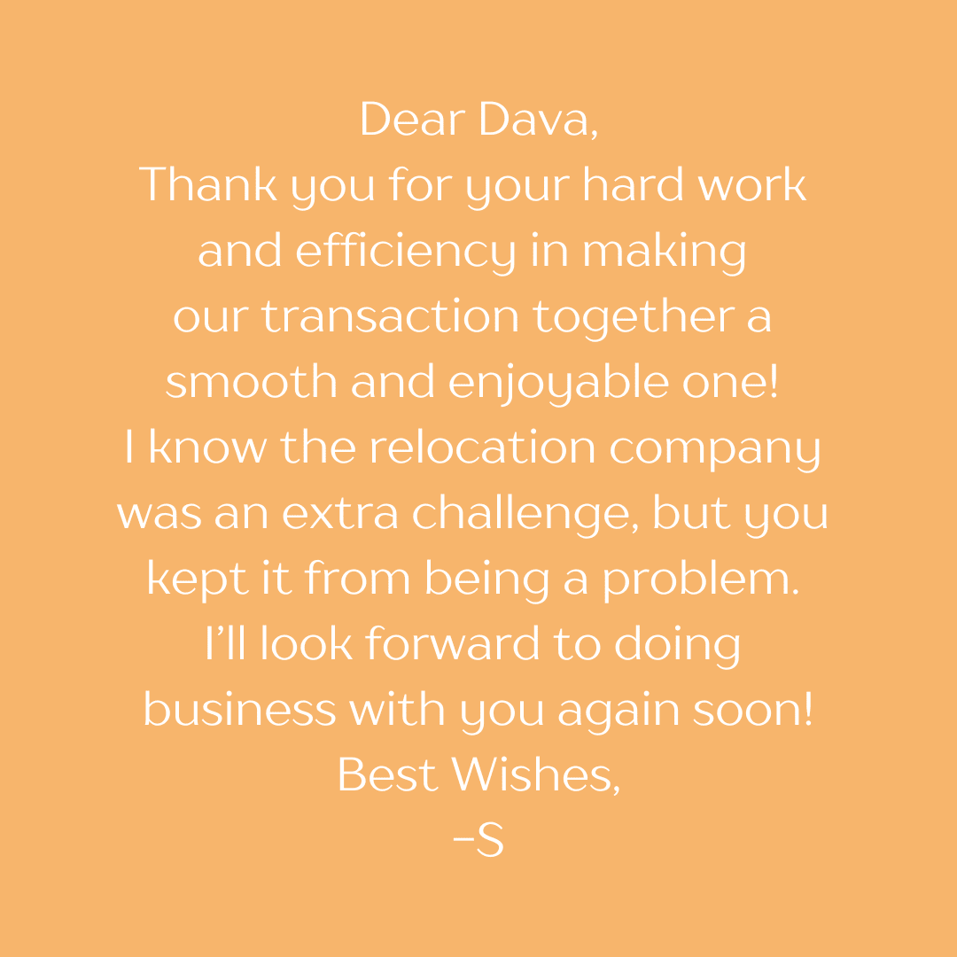Thank you note for Dava's support.