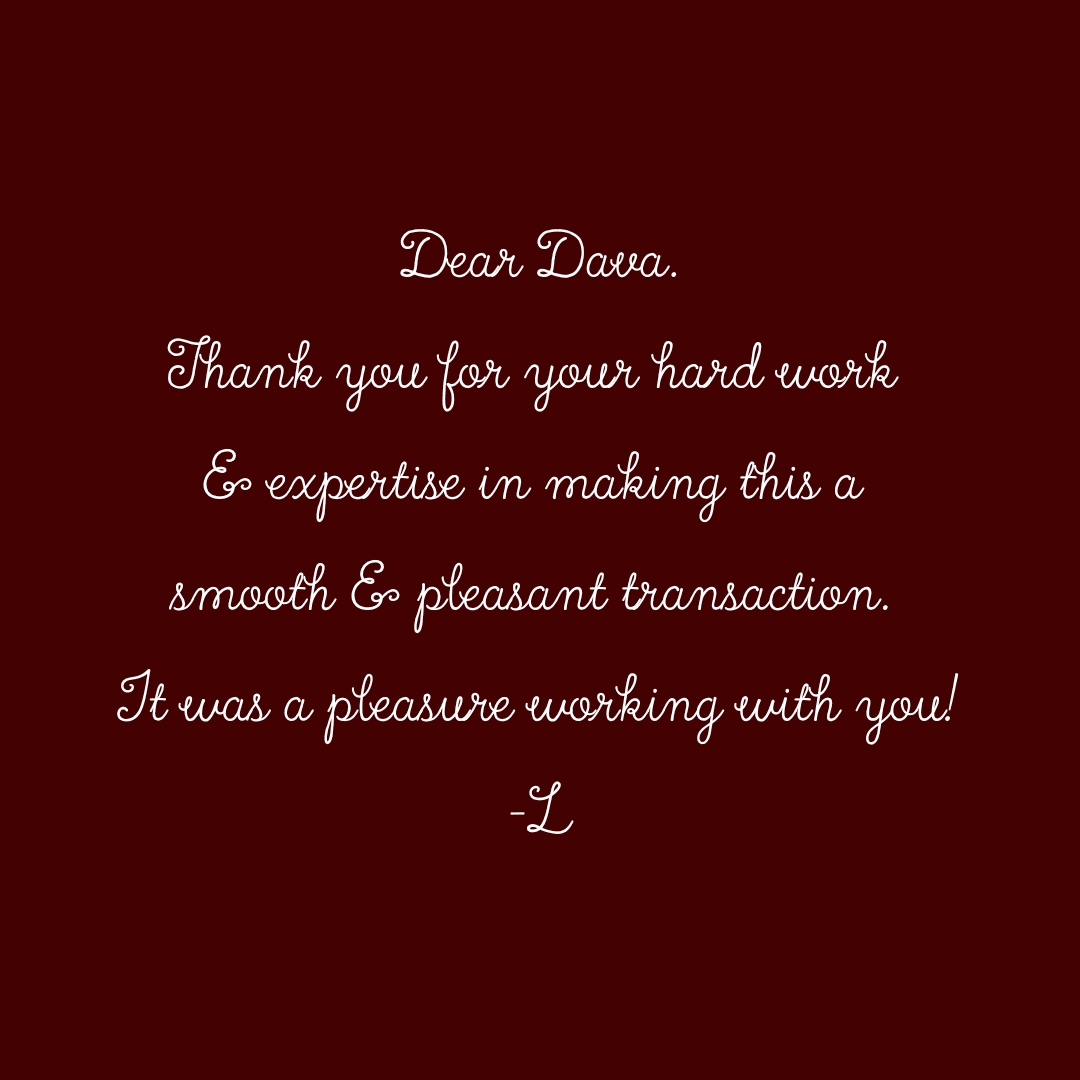 Thank you note to Dava for assistance.