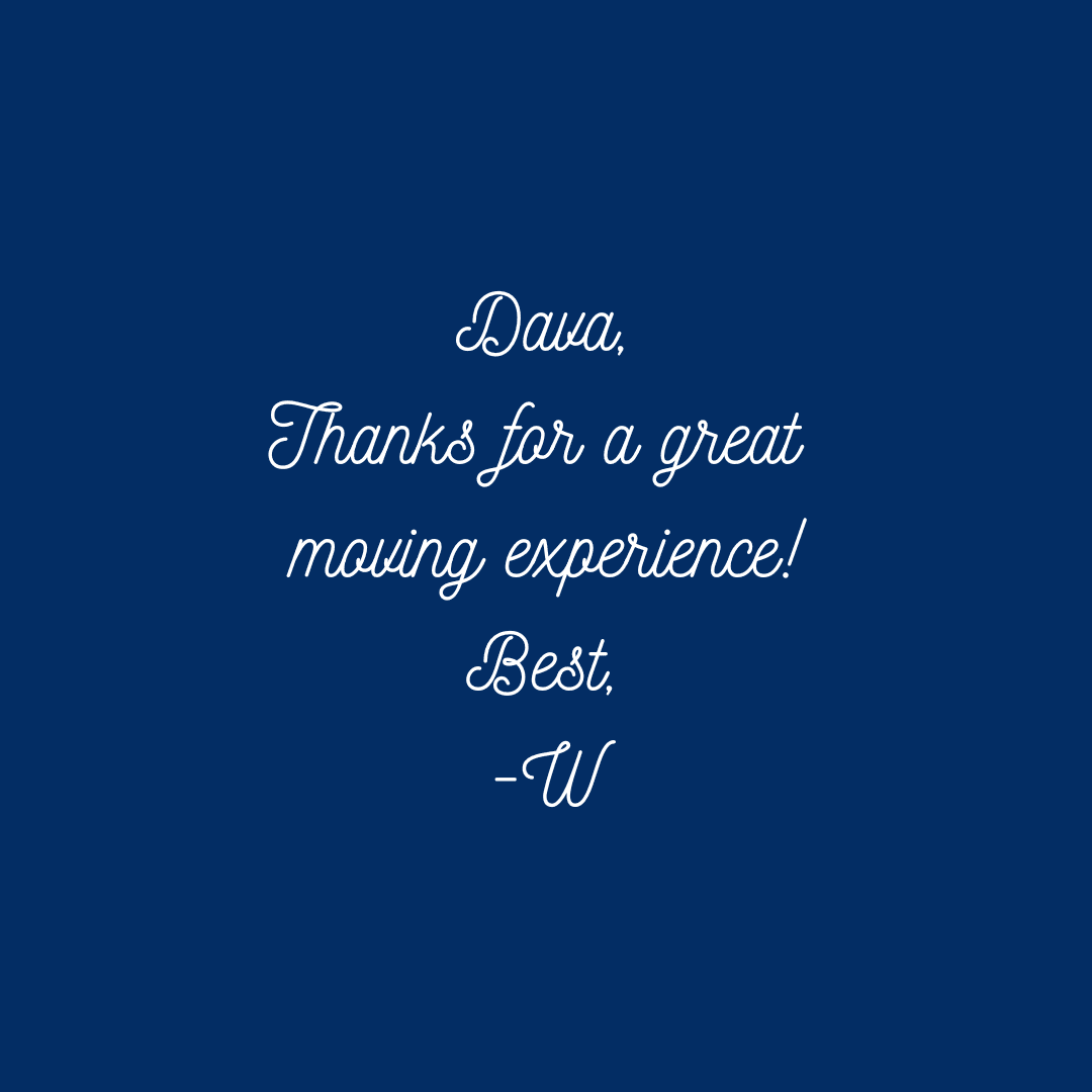 Thank you note for a moving experience.