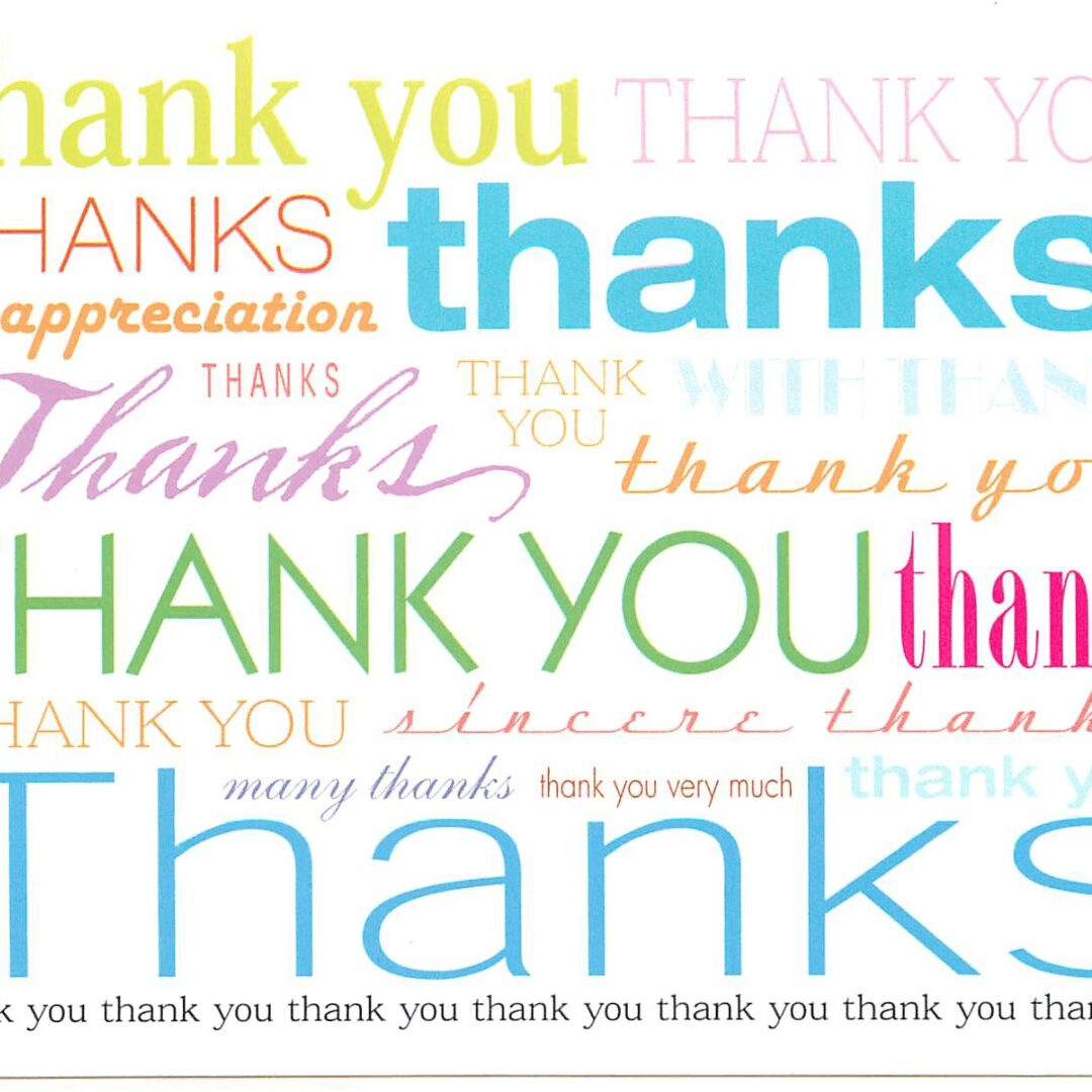 Colorful text expressing gratitude and appreciation.