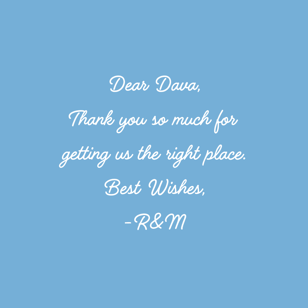 Thank you note addressed to Dava.