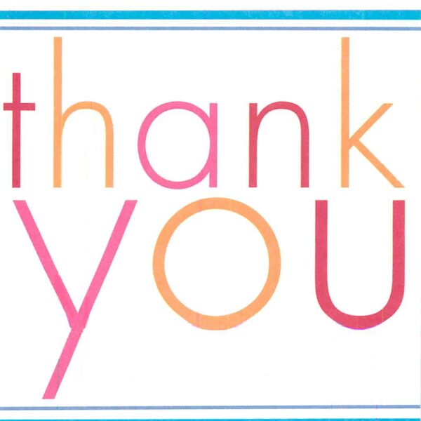 Colorful "thank you" text design.