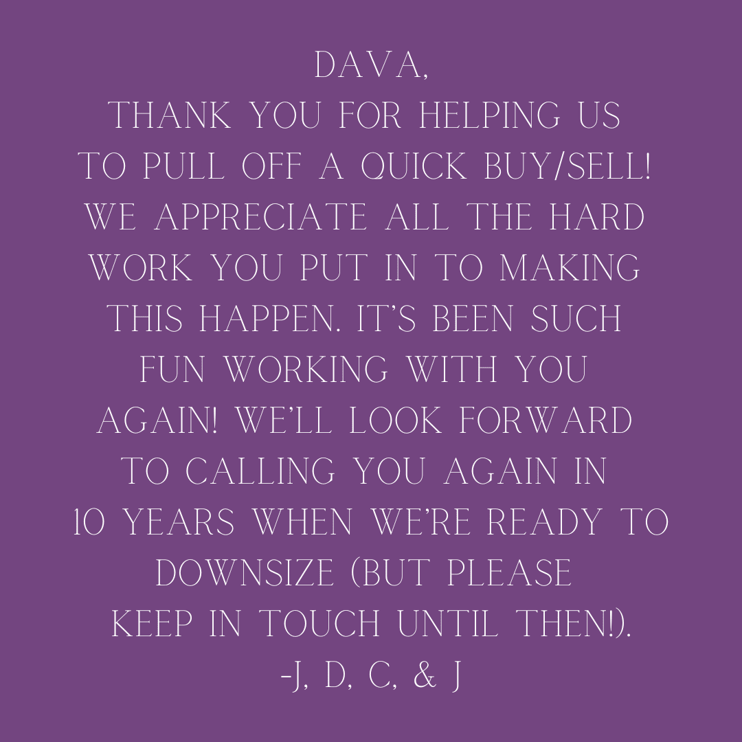 Thank you note for quick buy/sell transaction.