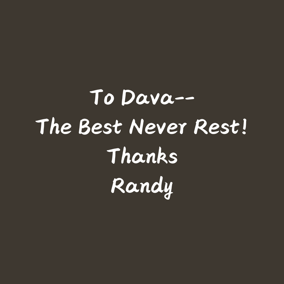 Thank you message to Dava from Randy.