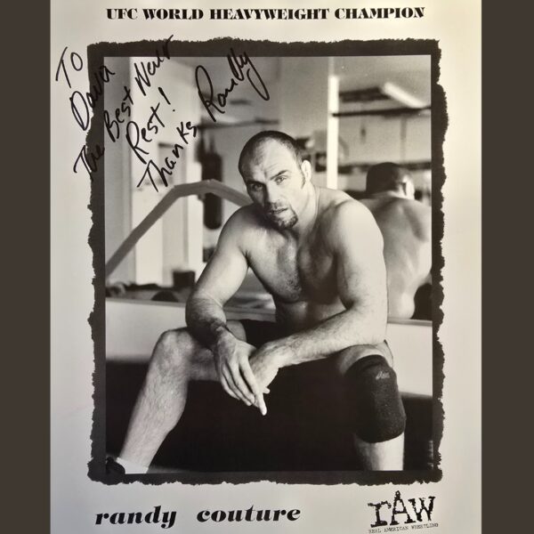 UFC heavyweight champion Randy Couture sitting down.