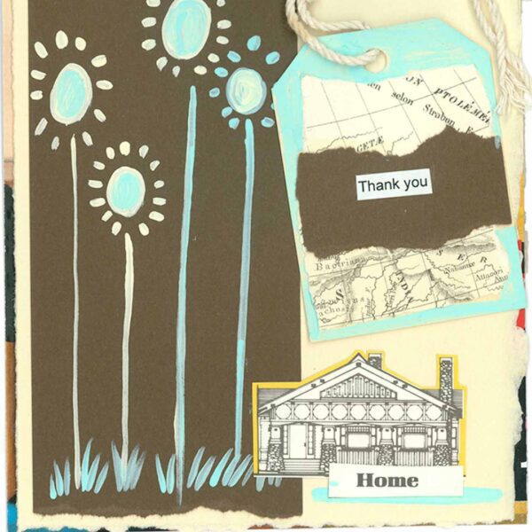 Artistic thank you card with floral design.