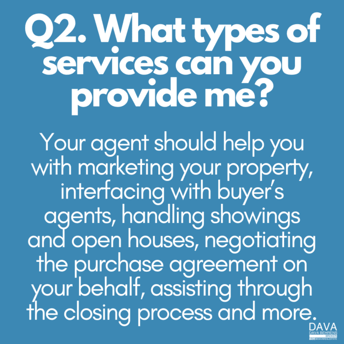 Agent services: marketing, showings, closing.
