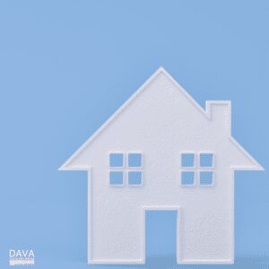 White house icon on blue background.