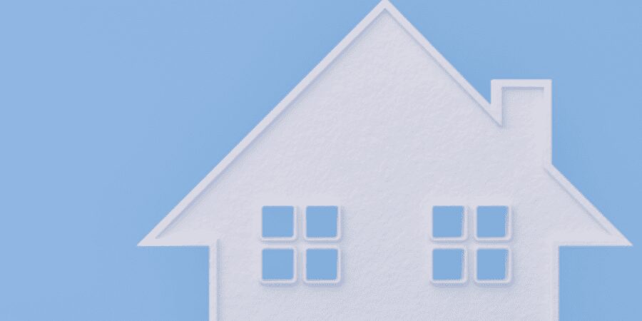White house icon on blue background.